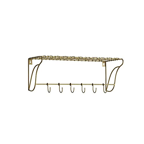 LaLe Living Garderobe Melda aus Eisen in Gold/Messing Hakenleiste mit 6 Haken und Hutablage, 50x20x18 cm von LaLe Living