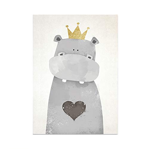 LaLe Living Hochwertiger Leinwanddruck mit süßem Hippo Bild als Motiv ohne Rahmen in DIN A4, 21 x 30 cm von LaLe Living