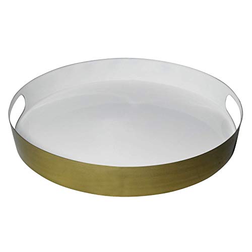 LaLe Living Tablett - Glam - aus Eisen in Weiß/Gold, Ø 31 cm als Tischdekoration oder Elegantes Serviertablett (Weiß/Gold) von LaLe Living