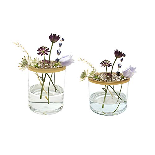 LaLe Living Vase Buket 2er Set aus Eisen und Glas mit Ornament Gold, Glasvasen H:6cm / H:8cm von LaLe Living