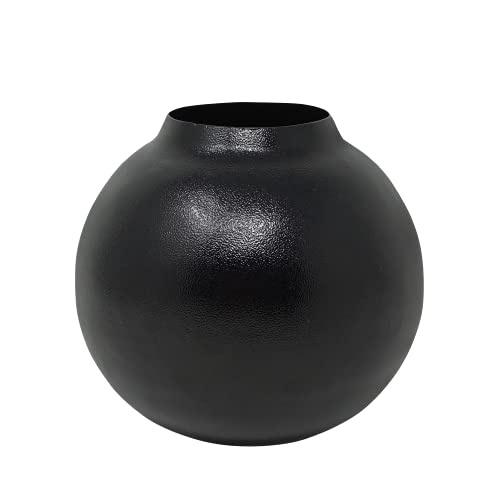 LaLe Living Vase - Siyah - mit strukturierter Oberfläche aus Eisen in Schwarz, Ø15,5x14,5cm als dekorative Tischdeko oder Blumenvase im Wohnzimmer, Büro und Küche von LaLe Living