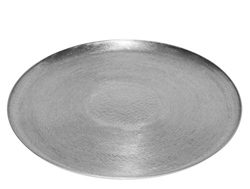 LaLe Living orientalisches Tablett - Tepsi - rund aus Eisen in Silber, Ø37cm zur Verwendung als Serviertablett oder Dekotablett für Kerzen, Vasen oder Adventskranz von LaLe Living