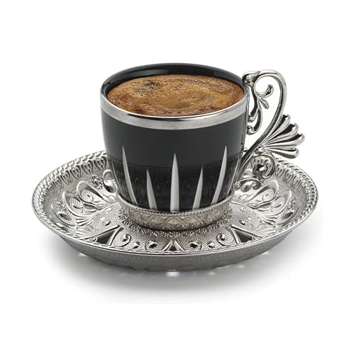 LaModaHome Espresso-Kaffeetassen-Set, türkisches arabisches griechisches Kaffeeset, Kaffeetasse für Frauen, Männer, Erwachsene, Gäste, neues Zuhause, Tac Silberfarben, Schneidekaffeeset. von LaModaHome