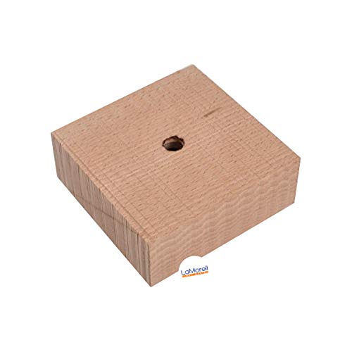 Baldachin | Abzweigdose | Verteilerdose zur Kabelabdeckung Ihrer Deckenlampe | Lampenkappe in holz eckig 100mm x 100mm - h 40mm inkl Zugentlastung | Natürliches Holz (1 Löcher) von LaMorell LightDesign