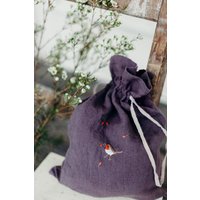 Große Bicolor Leinen Beutel Tasche | Optional Stickerei von LaPetiteAlice