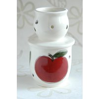 Le Beurrier Breton, Mit Motiven Pommes Peints À La Main, Fait De Procelaine Tournée Main von LaPoterieduChalet