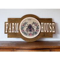 Holzschild Haus, Queen Bee, Honig Bauernhaus, Rustikale Wandkunst Dekor, Bauernhof Cottage Stil, Leinen - Holz, Shabby Chic, Hausschild, Cottagecore von LaRusticca