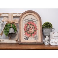 Osterdekoration, French Vintage Chic, Hase, Rosen, Shabby Holz, Rustikale Wandkunst Dekor, Bauernhof Cottage Stil, Gewölbtes Fenster, Leinen von LaRusticca