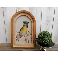 Vögel Wand Dekor, French Vintage Chic, Shabby Bauernhaus, Rustikale Wandkunst Dekor, Bauernhof Cottage Stil, Gewölbtes Fenster, Leinen - Holzrahmen Vögel Wand Dekor, French Vintage Chic, Shabby Bauernhaus, Rustikale Wandkunst Dekor, Bauernhof Cottage Stil, Gewölbtes Fenster, Leinen - Holzrahmen von LaRusticca