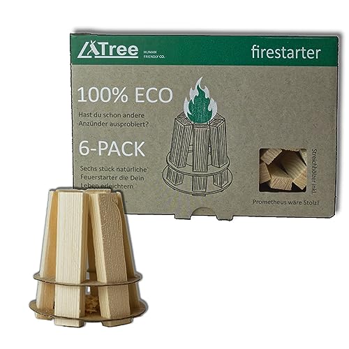 LaTree Bio Anzünder Feuer Starter - 6 Stück - Öko Grillanzünder, Kaminanzünder, Feueranzünder, Grillanzünder. Anzünder - Anzündhilfe für Holz, Grill, Kamin, Holzkohle, BBQ, Camping. von LaTree