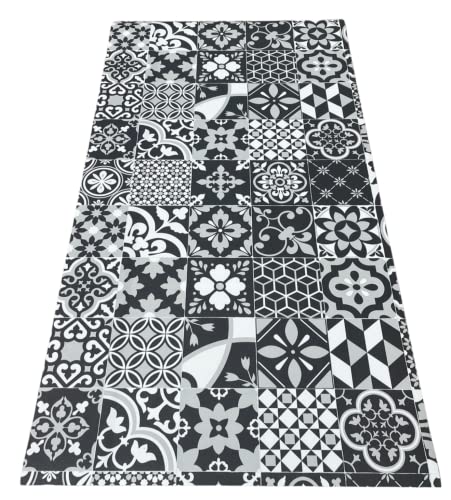 LaVelahome Teppich aus Vinyl, moderner Bodenschutz für Küche, Wohnzimmer, Meterware, 100 cm, Weiß Schwarz) von LaVelaHOME