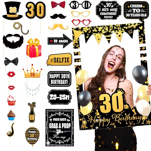 LaVenty 30 Photo Booth Rahmen 30 Geburtstag Photo Booth Requisiten 30 Geburtstag Fotorahmen 30 Geburtstagsgeschenke für Frauen oder Männer 30 Party Photo Booth Requisiten Geburtstag Party Dekorationen von LaVenty