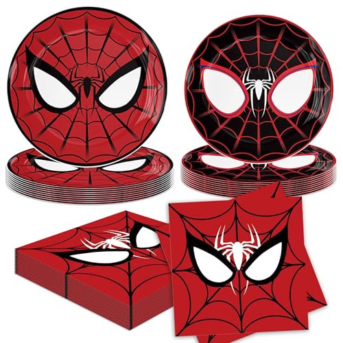 LaVenty Rote und schwarze Pappteller Superhero Geburtstag PartyGeschirr Spider Partygeschirr Set Geburtstags Geschirr Kindergeburtstag Deko Geschirr Party Set von LaVenty
