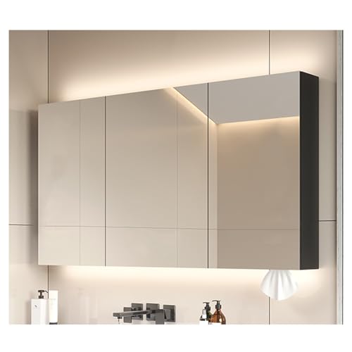 Badspiegel LED-Badezimmerspiegelschrank mit 2 Türen, Wandmontage mit Dimmer und Antibeschlagfunktion, Einbau-/Aufputzmontage, Berührungsschalter, modernes Design (Farbe: B, Größe: B80 x H70 cm) von LaYiQimn