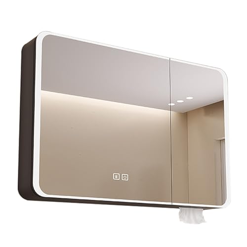 Badspiegel LED-Badezimmerspiegelschrank mit 3 Türen, grauer Medizinschrank zur Unterputz- oder Aufputzmontage, 31 x 28 x 5 Zoll, modernes Design mit integrierter Beleuchtung für stilvolle Aufbewa von LaYiQimn