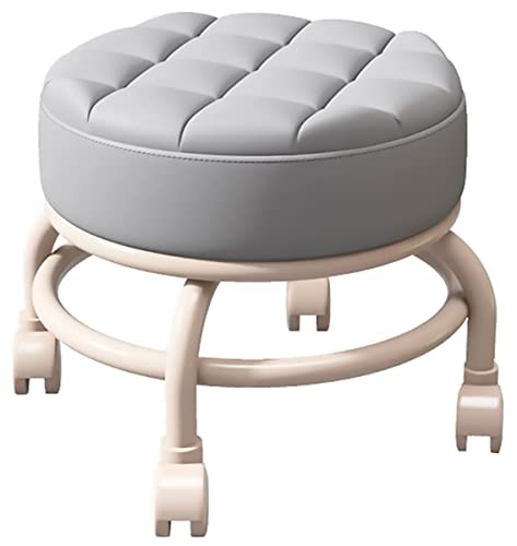 Hocker Rollhocker mit Lenkrollen und Ledersitz, Kleiner Hocker für Garage, Gartenarbeit, Zuhause und Partys, Grau von LaYiQimn