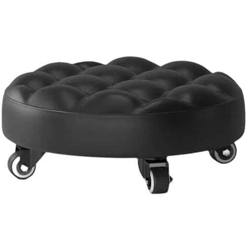 LaYiQimn Hocker Mobiler Rollhocker aus Leder mit Rädern für Zuhause, Garage, runder Sitz, Tritthocker, Stuhl von LaYiQimn