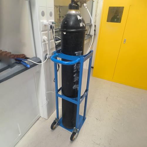 Sackkarre klappbar Gasflaschenhalterung, Sauerstoff-Lagerregal, blauer Hochleistungs-Gasflaschenhalter, leicht zu bewegendes Kraftstofftankgestell mit Sicherheitskette und Riemenscheiben, Gasflas von LaYiQimn