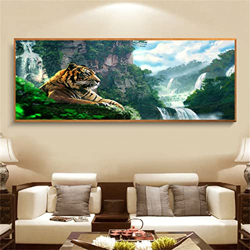 5D Diamond Painting Groß Waldtiger,Diamant Painting Bilder Erwachsene 200x70cm,DIY 5D Diamant malen nach zahlen Set Kinder,mit Voll Zubehör,Gemälde Wohnzimmer Schlafzimmer Büro Wand/Eingang Dekoration von Laahoo