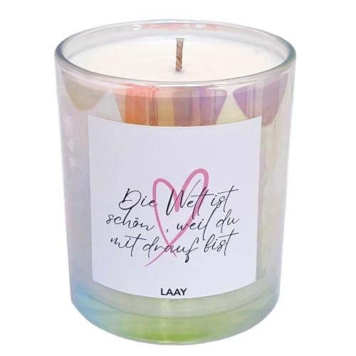 LAAY "Die Welt ist schön" Duftkerze im Glas mit Spruch - Geschenke für Frauen, Beste Freundin, Schwester Geschenke - handgemacht und besonderes Geschenk (Salbei & Meersalz) von Laay