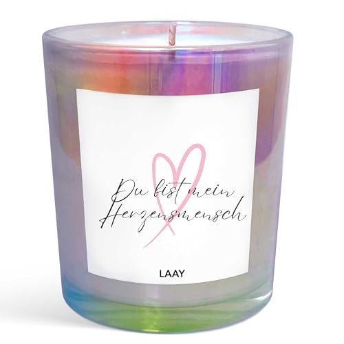 LAAY "Du bist mein Herzensmensch" Duftkerze im Glas mit Spruch - Geschenke für Frauen, Beste Freundin, Schwester Geschenke - handgemacht und besonderes Geschenk (Salbei & Meersalz) von Laay