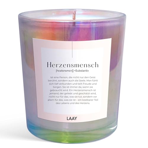 LAAY "Herzensmensch" Duftkerze im Glas mit Spruch - Geschenke für Frauen, Beste Freundin, Schwester Geschenke - handgemacht und besonderes Geschenk (Ohne Duft) von Laay