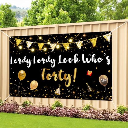 Labakita Lordy Lordy Look Who's 40 Hintergrund Banner Happy 40th Birthday Hintergrund Lustiges Vierzig Geburtstag Schild 40 Geburtstag Dekorationen für Männer Frauen Schwarz Labakita Lordy Lordy Look Who's 40 Hintergrund Banner Happy 40th Birthday Hintergrund Lustiges Vierzig Geburtstag Schild 40 Geburtstag Dekorationen für Männer Frauen Schwarz von Labakita