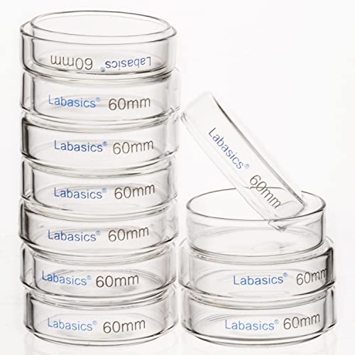 Labasics 10er-Pack Glas Petrischalen, 60x15 mm Autoklavierbare Zellkulturschalen aus Borosilikatglas Petrischalen mit Durchsichtigem Deckel für Labor von Labasics
