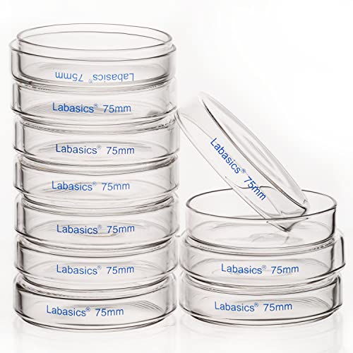 Labasics 10er-Pack Glas Petrischalen, 75x15 mm Autoklavierbare Zellkulturschalen aus Borosilikatglas Petrischalen mit Durchsichtigem Deckel für Labor von Labasics