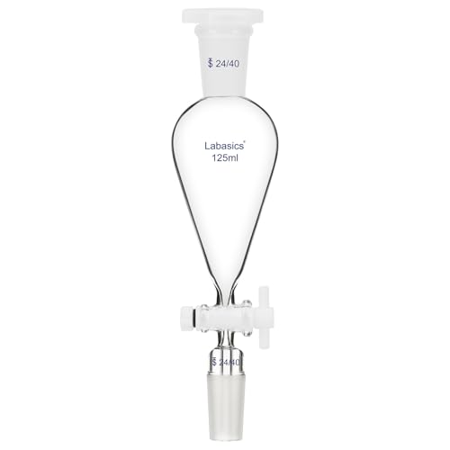 Labasics 125 ml Kegelförmiger Birnenförmiger Scheidetrichter mit PTFE-Hahn, Dickwandiges Borosilikatglas mit 24/40 Schliffen von Labasics