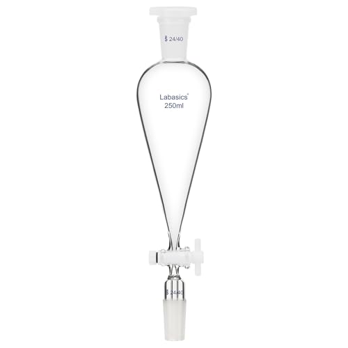 Labasics 250 ml Kegelförmiger Birnenförmiger Scheidetrichter mit PTFE-Hahn, Dickwandiges Borosilikatglas mit 24/40 Schliffen von Labasics