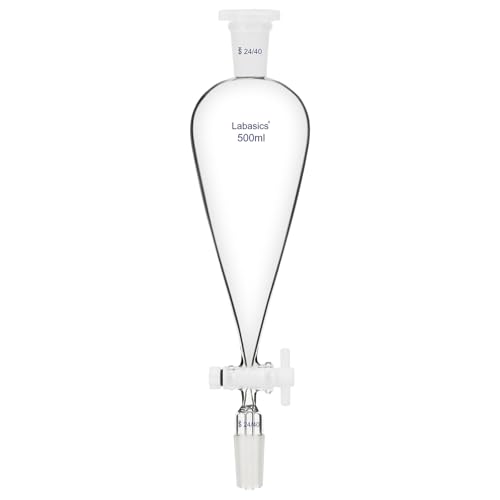 Labasics 500 ml Kegelförmiger Birnenförmiger Scheidetrichter mit PTFE-Hahn, Dickwandiges Borosilikatglas mit 24/40 Schliffen von Labasics