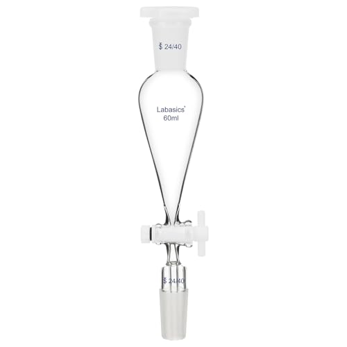 Labasics 60 ml Kegelförmiger Birnenförmiger Scheidetrichter mit PTFE-Hahn, Dickwandiges Borosilikatglas mit 24/40 Schliffen von Labasics