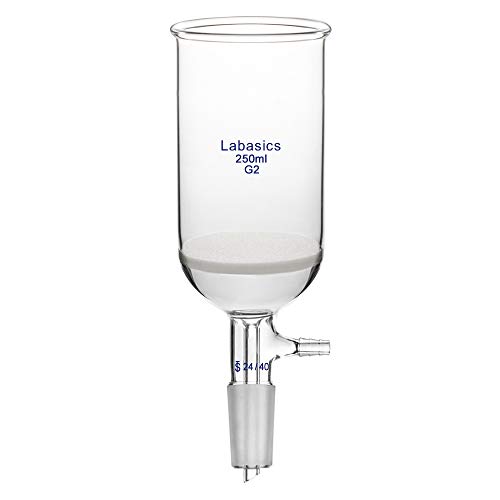 Labasics 60ml Borosilikat Glas Büchner Filtertrichter mit Mittlerer Fritte (G2), 65mm I.D, 100mm Tiefe, Buchner Filtering Funnel mit 24/40 Standard Taper Gelenk und Vakuum Verzahntem Tubulat (250ml) von Labasics