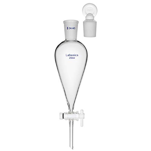 Labasics Borosilikatglas Konischer Scheidetrichter mit PTFE-Absperrhahn, Separatory Funnel 250ml von Labasics