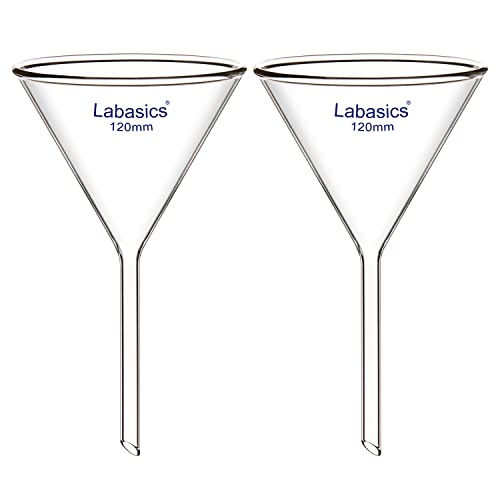 Labasics Borosilikatglas Trichter, 2er-Pack Schwere Glaswand Trichter Glass Funnel Kurzer Stiel 120 mm Durchmesser, 120 mm Stiellänge von Labasics