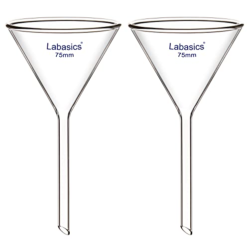 Labasics Borosilikatglas Trichter, 2er-Pack Schwere Glaswand Trichter Glass Funnel Kurzer Stiel 75 mm Durchmesser, 75 mm Stiellänge von Labasics