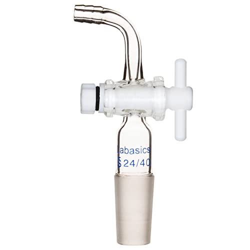Labasics Durchflusskontrolle Adapter Glas mit PTFE-Hahn, 24/40-Verbindung und Gebogenem Schlauchanschluss für Laborversorgung von Labasics