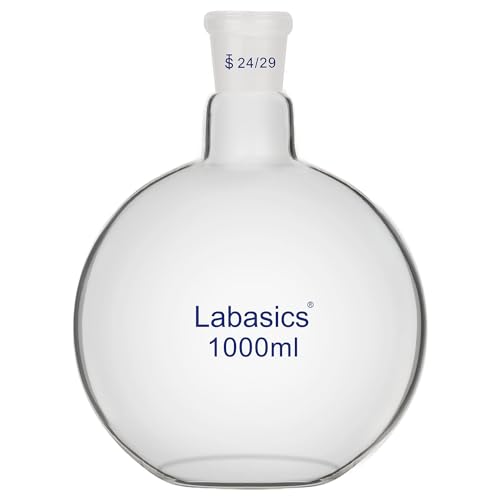 Labasics Einhals Flachboden Kochflasche, Borosilikatglas Flachbodenflashe Flat Bottom Boiling Flask Glaskolben mit 24/29-Standard-Gewinde, 1000 ml von Labasics