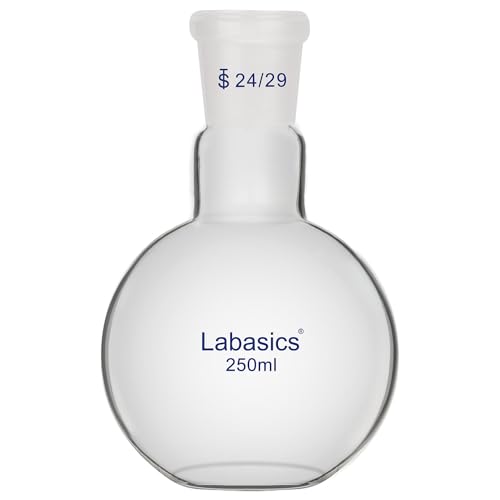 Labasics Einhals Flachboden Kochflasche, Borosilikatglas Flachbodenflashe Flat Bottom Boiling Flask Glaskolben mit 24/29-Standard-Gewinde, 250 ml von Labasics