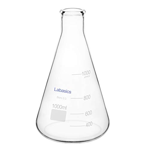 Labasics Erlenmeyerkolben aus Glas, Schmalmund Borosilikatglas Labor Kolben Erlenmeyer Flask mit Robustem Rand - 1L von Labasics