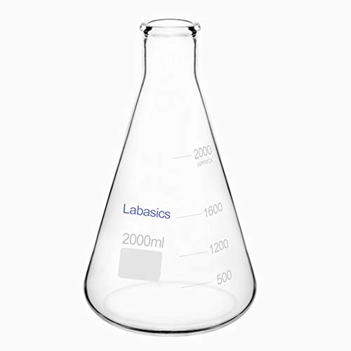 Labasics Erlenmeyerkolben aus Glas, Schmalmund Borosilikatglas Labor Kolben Erlenmeyer Flask mit Robustem Rand - 2L von Labasics