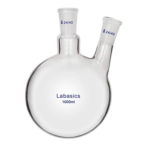 Labasics Glas 1000ml Rundkolben mit 2 Hals RBF, 2 Neck Round Bottom Flask mit 24/40 Mittlerer und Seiten Konus Joint - 1000ml von Labasics