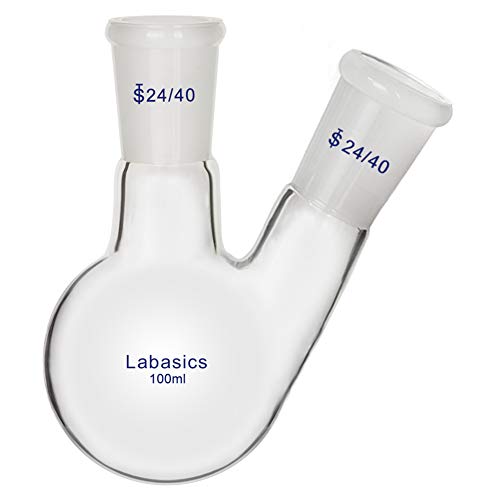 Labasics Glas 100ml Rundkolben mit 2 Hals RBF, 2 Neck Round Bottom Flask mit 24/40 Mittlerer und Seiten Konus Joint - 100ml von Labasics