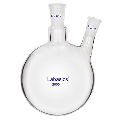 Labasics Glas 2000ml Rundkolben mit 2 Hals RBF, 2 Neck Round Bottom Flask mit 24/40 Mittlerer und Seiten Konus Joint (2000ml) von Labasics