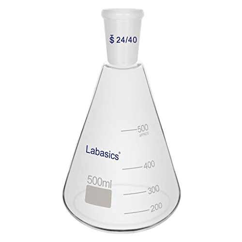 Labasics Glas 24/40 Erlenmeyerkolben, Borosilikatglas Dickwandiger Kolben mit 24/40 Standard Konus Außengelenk, 500 ml von Labasics