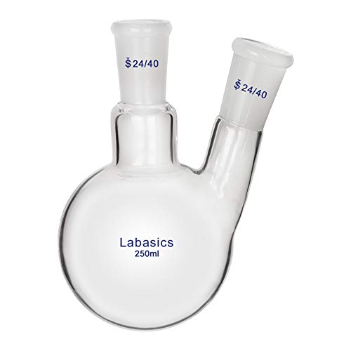 Labasics Glas 250ml Rundkolben mit 2 Hals RBF, 2 Neck Round Bottom Flask mit 24/40 Mittlerer und Seiten Konus Joint - 250ml von Labasics