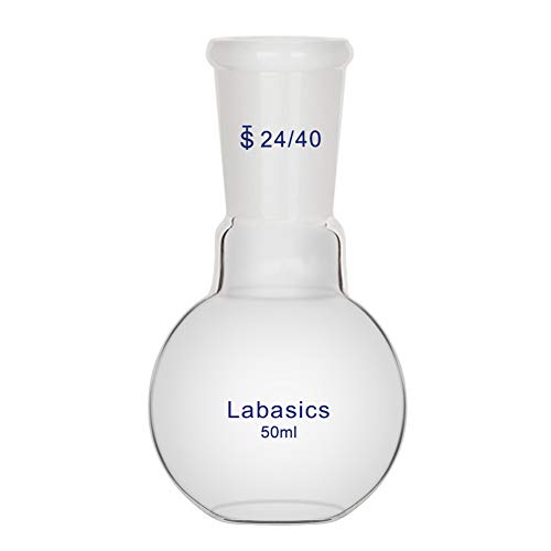 Labasics Glas 50ml Einhals-Kochkolben mit Flachem Boden, Flat Bottom Boiling Flask Glaskolben mit 24/40 Standard-Außengelenk - 50ml von Labasics
