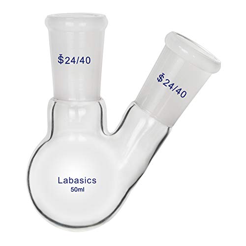 Labasics Glas 50ml Rundkolben mit 2 Hals RBF, 2 Neck Round Bottom Flask mit 24/40 Mittlerer und Seiten Konus Joint - 50ml von Labasics