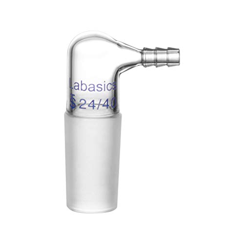 Labasics Glas 90 Grad Vakuum/Gasadapter, Gebogener Einlassadapter aus Borosilikatglas mit 24/40-Innengelenk und Schlauch für die Laborlaborversorgung von Labasics